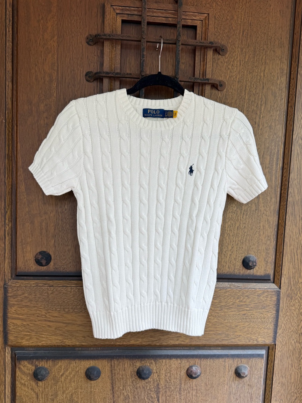 Polo by Ralph Lauren White Cable-Knit Short-Sleeve Sweater Size S